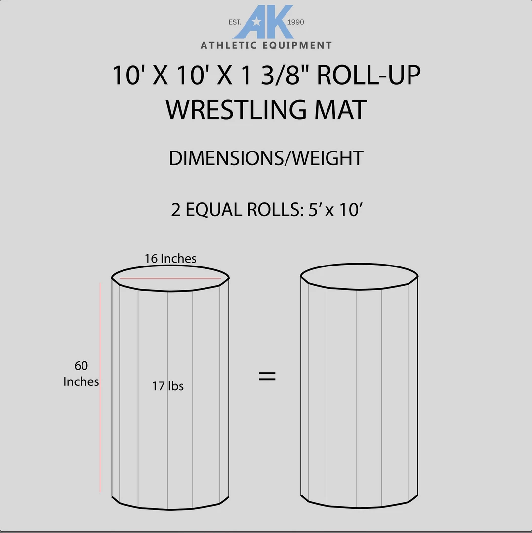 AK Athletic Equipment 10' X 10' X 1 3/8" Roll-Up Wrestling Mat Wrestling Mats 13 AK Athletic Equipment 10' X 10' X 1 3/8" Roll-Up Wrestling Mat Wrestling Mats