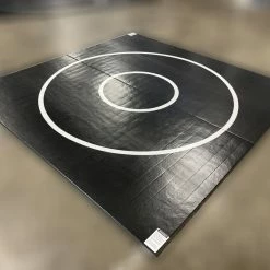 AK Athletic Equipment Martial Arts Clearance 10' X 10' X 1 3/8" Roll-Up Wrestling Mat Black With White Circles And No Starting Lines