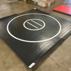 AK Athletic Equipment Martial Arts Clearance 10' X 10' X 1 3/8" Roll-Up Wrestling Mat Black With White Circles - Indentation