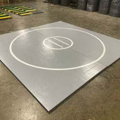 AK Athletic Equipment Wrestling Mats CLEARANCE 10' X 10' X Ultra Shock Roll Up Wrestling Mat Grey With White Circles