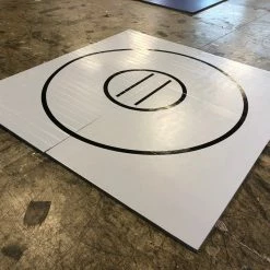 AK Athletic Equipment Remnant 117” X 10' X 1 3/8" Roll-Up WRESTLING MAT Mat Gray With Black Circles And Starting Lines Martial Arts