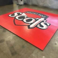 AK Athletic Equipment Clearance Wrestling Mat 12’ 1/2” X 10’ 11” X 1 3/8" Roll-Up Mat Red Mat With Logo Martial Arts