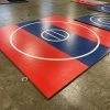 AK Athletic Equipment Clearance Wrestling Mat 12' X 12' X 1 3/8" Roll-Up Mat Red And Blue With White Circles Martial Arts