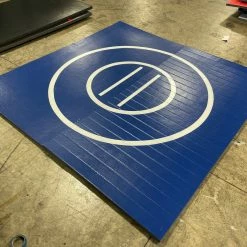 AK Athletic Equipment Martial Arts Clearance 8' X 8' X 1 3/8" Roll-Up Wrestling Mat Blue With White Circles