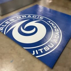 AK Athletic Equipment Martial Arts CLEARANCE Wrestling Mat 9' X 10' X 1 3/8" Roll-Up Mat VINYL Blue With Logo 2