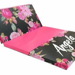 AK Athletic Equipment Black And Pink Peony 4' X 8' Folding Gymnastics Mat Folding Mats