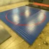 AK Athletic Equipment Wrestling Mats CLEARANCE 14' X 14' X 1 3/8" Roll Up Wrestling Mat - BLUE WITH RED CIRCLES
