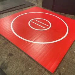 AK Athletic Equipment Martial Arts Clearance 118.5" X 10' X 1 3/8" Roll-Up Wrestling Mat Red With White Circles