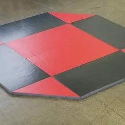 AK Athletic Equipment 8' X 8' Remnant Octagon Wrestling Mat Black And Red Vinyl CLEARANCE