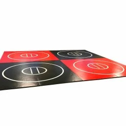 AK Athletic Equipment Black And Red 8 Section 20' X 20' X 1 3/8" Roll-Up Wrestling Mat With Four Practice Circles