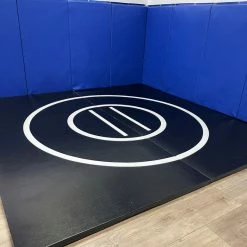 AK Athletic Equipment Blue & Black Clearance Instant Wrestling Room - 8' X 8' Wrestling Mat And Removable Folding Wall Pads Package