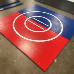 AK Athletic Equipment Martial Arts Clearance 8' X 8' X 1 3/8" Roll-Up Wrestling Mat Blue And Red Vinyl Flaw