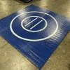 AK Athletic Equipment Clearance #2 8' X 8' X 1 3/8" Roll-Up Wrestling Mat Blue With White Circles