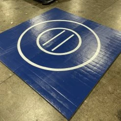 AK Athletic Equipment Clearance #2 8' X 8' X 1 3/8" Roll-Up Wrestling Mat Blue With White Circles