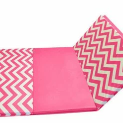 AK Athletic Equipment Chevron Zigzag 4' X 8' X 1 3/8" Advanced Level Folding Gymnastics Mat Pink And White