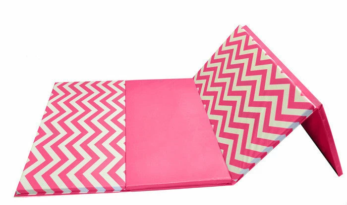 AK Athletic Equipment Chevron Zigzag 4' X 8' X 1 3/8" Advanced Level Folding Gymnastics Mat Pink And White 1 AK Athletic Equipment Chevron Zigzag 4' X 8' X 1 3/8" Advanced Level Folding Gymnastics Mat Pink And White