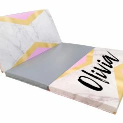 AK Athletic Equipment Pink And Gold Monogram 4' X 8' Folding Gymnastics Mat