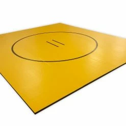 AK Athletic Equipment Wrestling Mats Yellow 176” X 17’ 3/4” X 1 3/8" Roll-Up Wrestling Mat With Black Circles